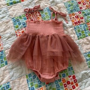 Angel Dear Dusty Rose Tulle Bubble Romper with Tie Straps